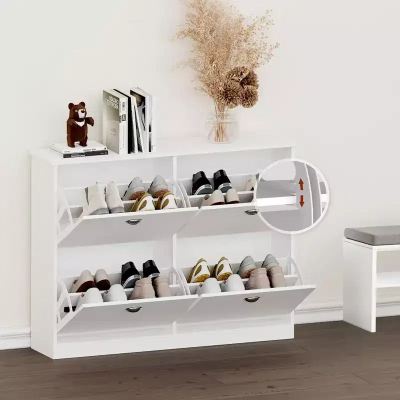Shoe Cabinet, Narrow Shoe Rack with 4 Drawers and Metal Handle, Shoe Storage for Entryway, Foyer, Hallway, Bedroom